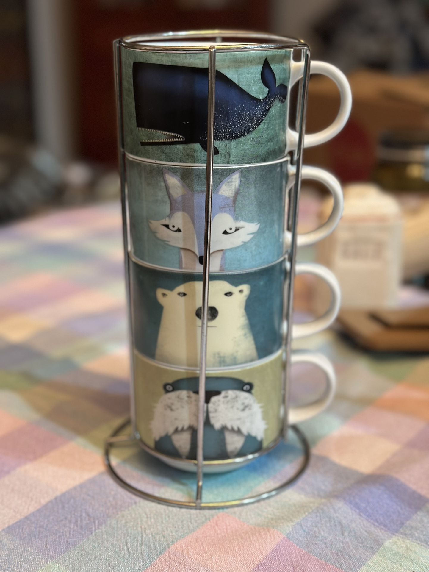 Four Pier1 Mugs with Stand