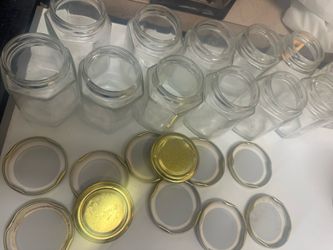 1 0. octagonal glass jars with gold lids