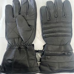 New Men Black Leather Motorcycle Or Work Gloves With Rain Cover 