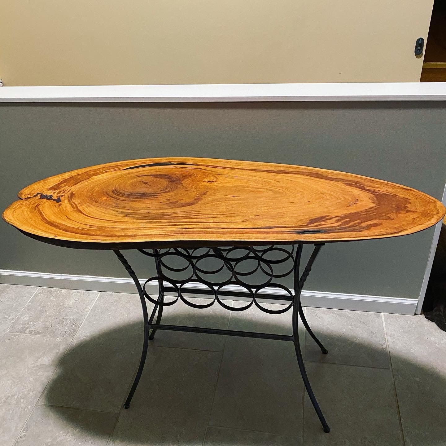 Side table/ wine rack solid live edge cherry slab table.