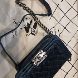 Velvet Quilted Shoulder Bag – Gorgeous Blue