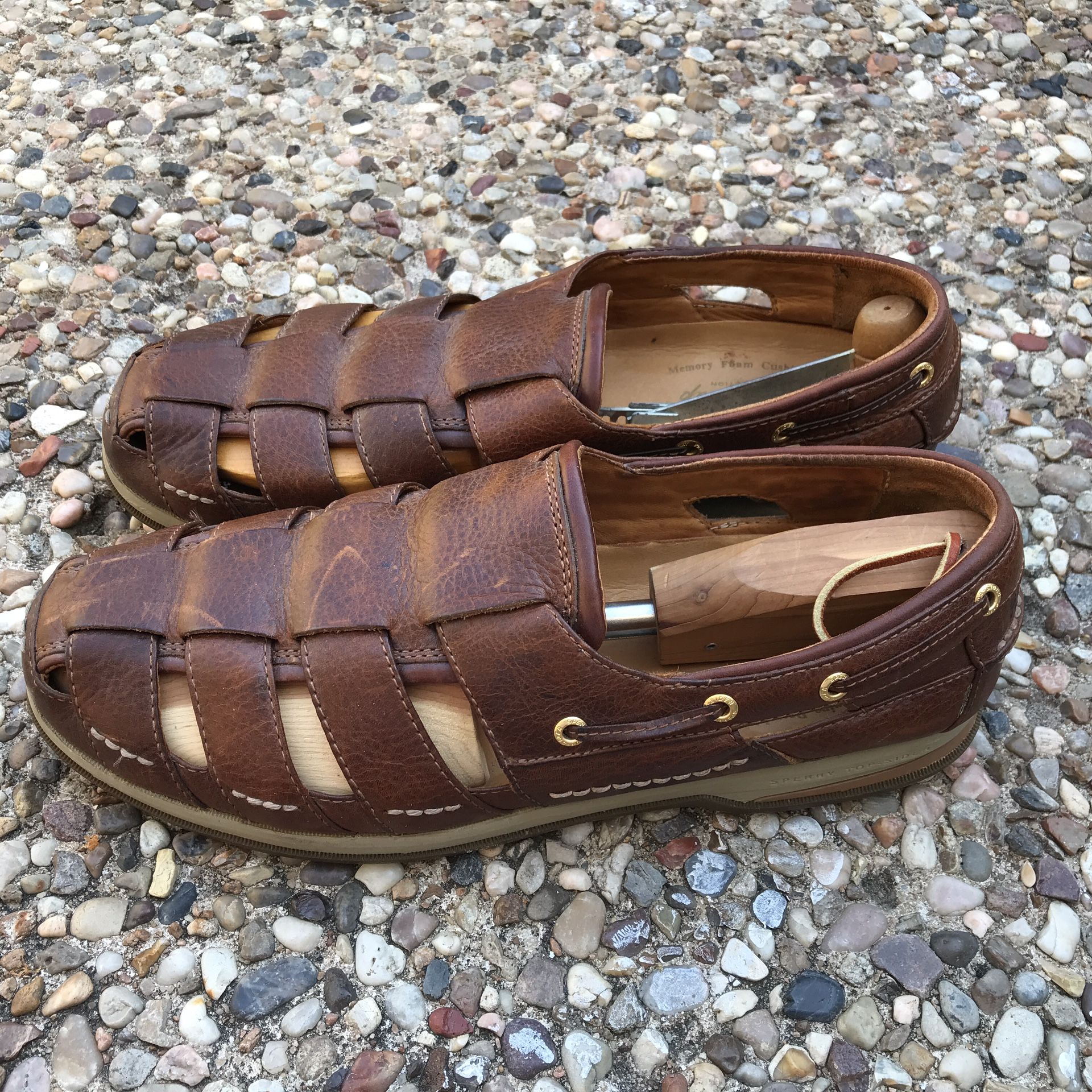 Sperry Men\'s Dark Brown Woven Leather Fisherman Sandals Leather Fisherman Sandals for Men for sale | eBay main image 4
