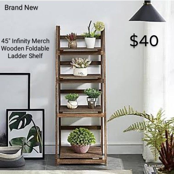Brand New 45" Infinity Merch Wooden Foldable Ladder Shelf