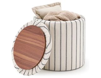 Brand New Black Striped Storage Ottomans