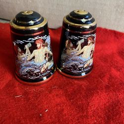 24k Black & Gold Handmade In Greece Greek Ceramic Salt & Pepper Shaker Set Imported From Greece (3 available)