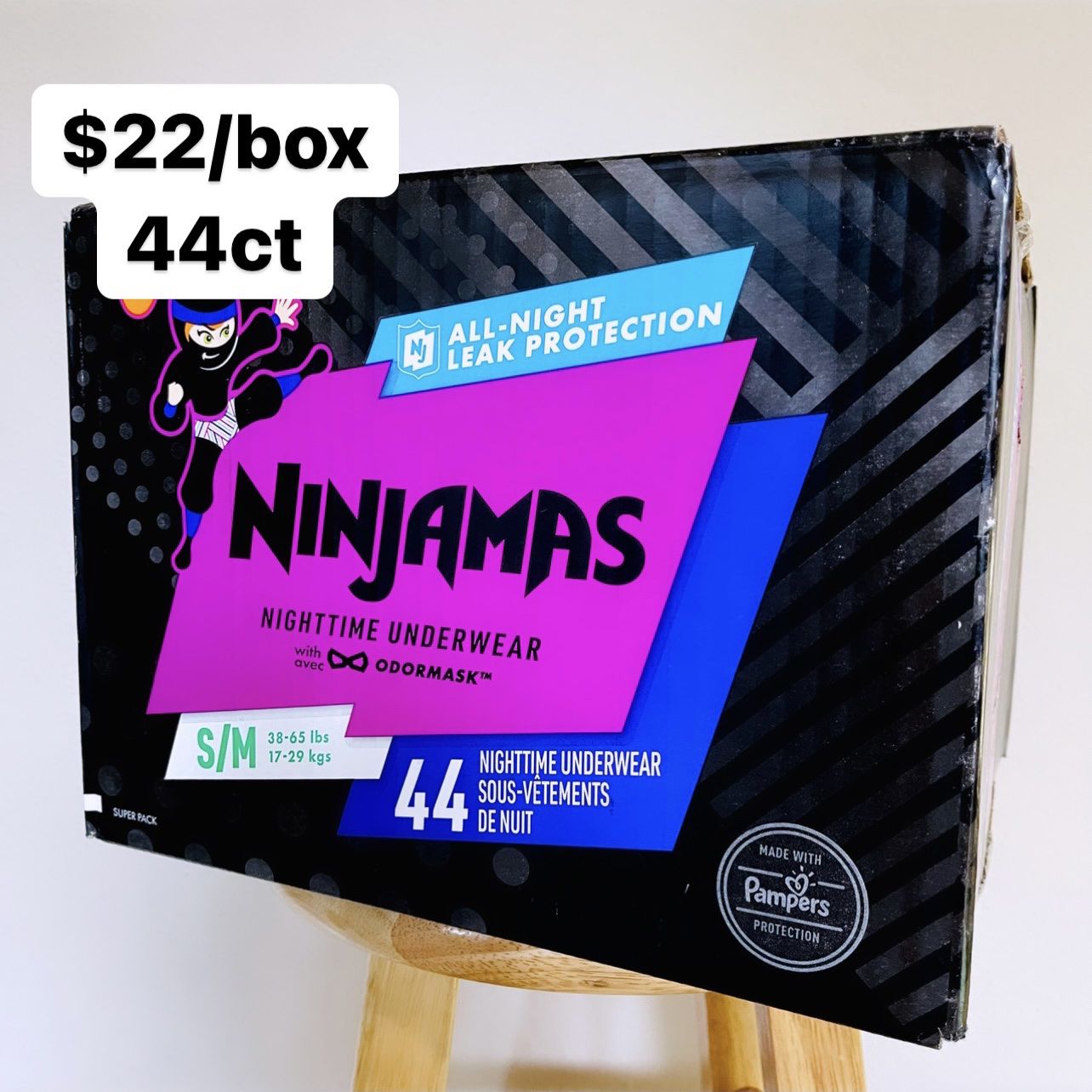 S/M (38-65 Lbs) Girls Pampers Ninjamas Nighttime Underwear (44