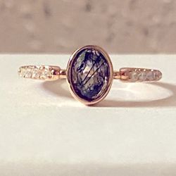 Tourmalated Quartz Rose Gold Ring 925 Sz 6 & 7