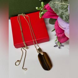 Kendra Scott Inez Adjustable Long Brown Tiger's Eye Necklace. 30 inch