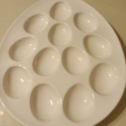 White Ceramic Deviled Egg Dish Made In Portugal Dishwasher Microwave Safe