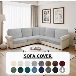 Arfntevss Sectional Couch Covers L Shape 5 Seat Couch Cushion Covers Stretch Corner Sectional Sofa Cover for Dog 11-Piece Soft U Shaped Furniture Prot