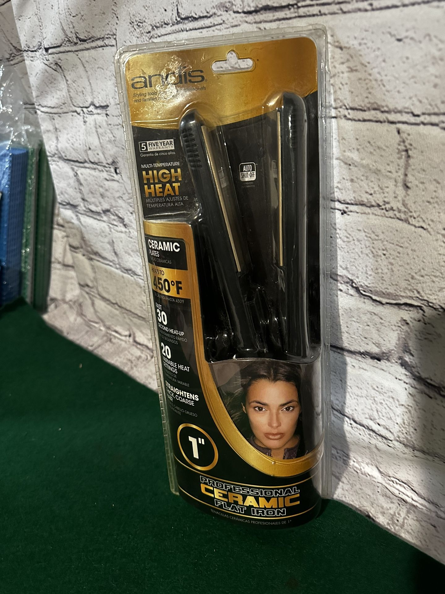 NEW Andis 1-inch 450ºF High Heat Tourmaline Nano-Ceramic Hair Straightener Flat Iron w/Dual Voltage, Auto Shut-Off; Frizz-Free Ceramic