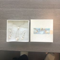 New Sterling Silver Pearl Necklace & Earing Set