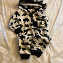 Cream/ Dark Blue With bear Baby 12m Fleece Pjs Without Footed