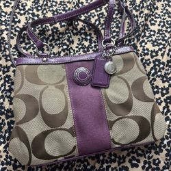 Khaki/purple Coach Bag 