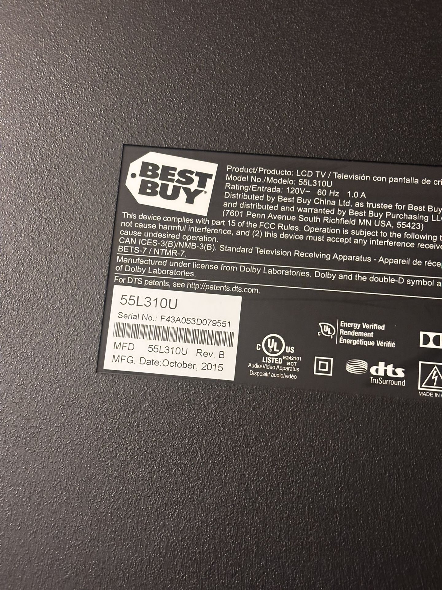 55” Toshiba Tv *not A Smart Tv*