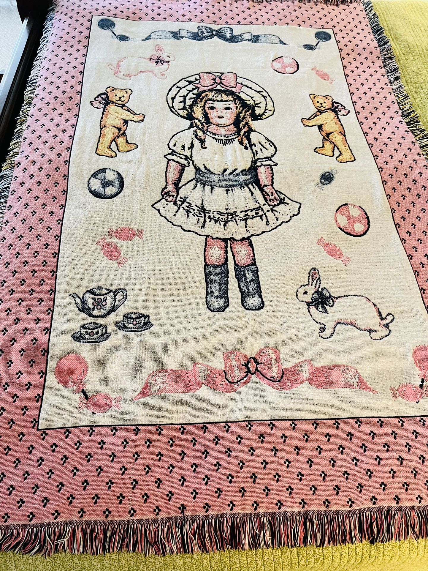 Vintage Fairytale Doll Woven Afghan
