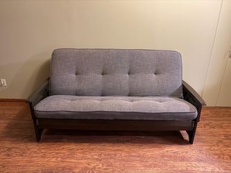 Full size Gray Futon Sofa with Wood Frame. Like New!