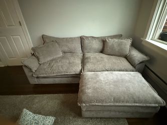 Light Gray Plush Sofa with Ottoman
