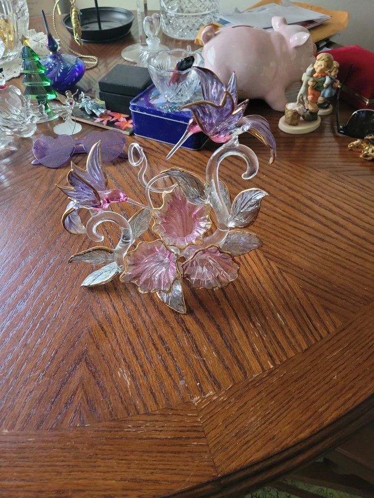 Hummingbird And Orchid Crystal Figurine