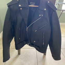 Motorcycle Leather Jacket Black Size Large 
