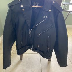 Men’s Motorcycle Leather Jacket Black Size Large 