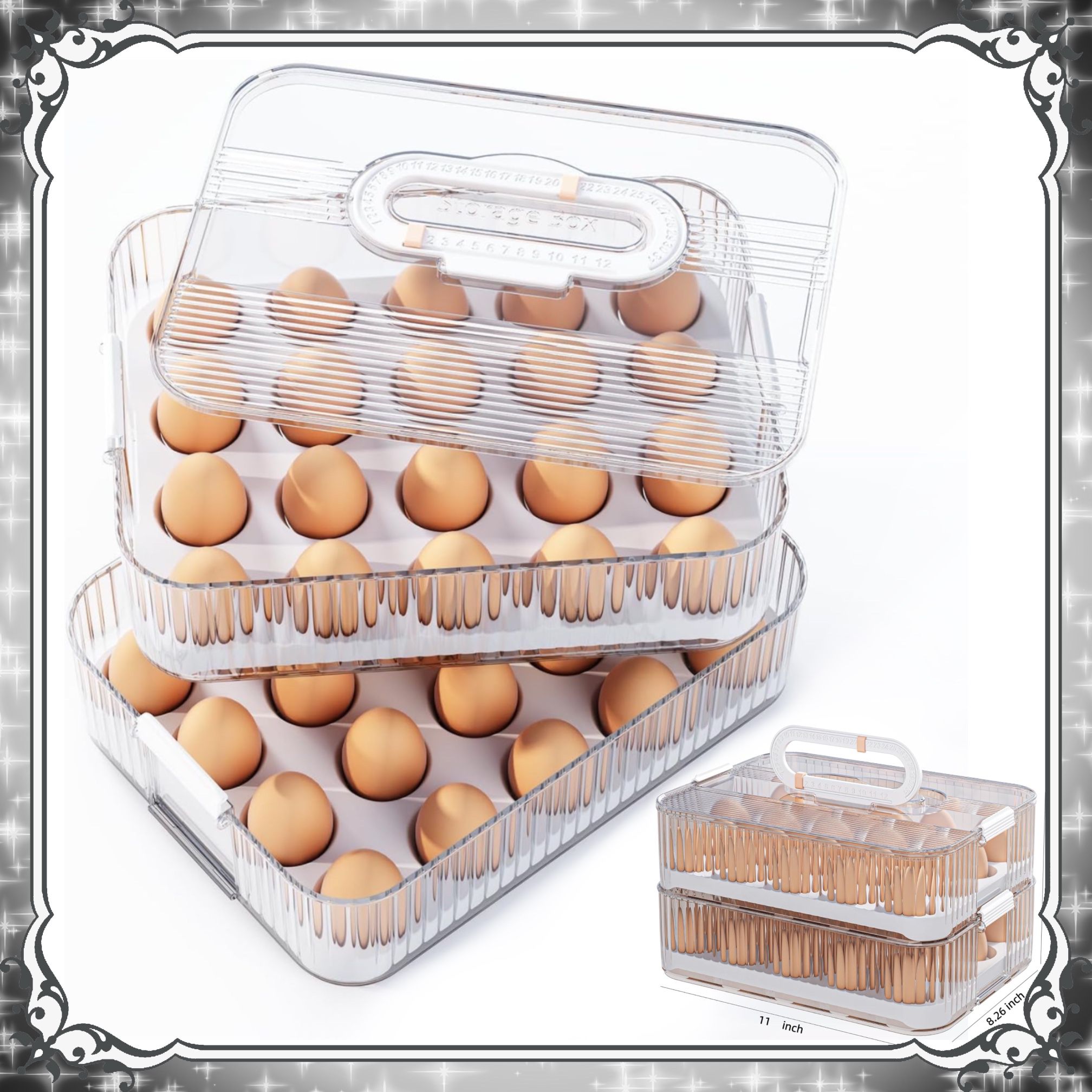 Egg Container for Refrigerator 2 Tier Holder Fridge Trays Time-Scale Organizer