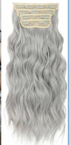 Hair extensions clip 7 pcs  grey color  20 inches