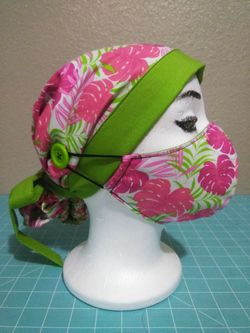 Reversible Surgical Scrub Hat Set w/ Buttons ( Ponytail Style)