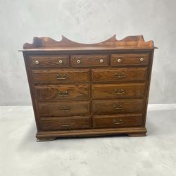 Solid Oak Wood Dresser with Brass Hardware