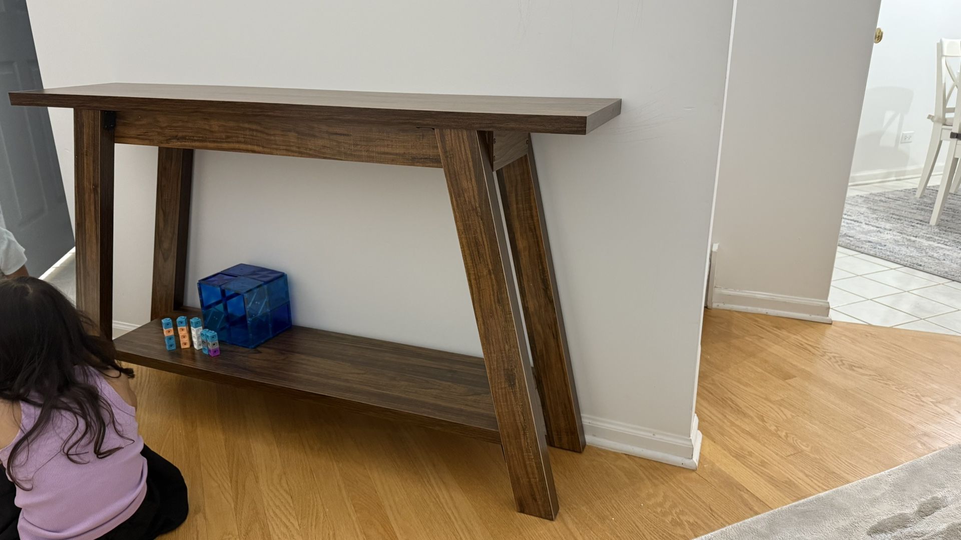 Console Table, 55-Inch Entryway Table with Storage 2-Tier Narrow Wood Console Table Behind Couch Sofa