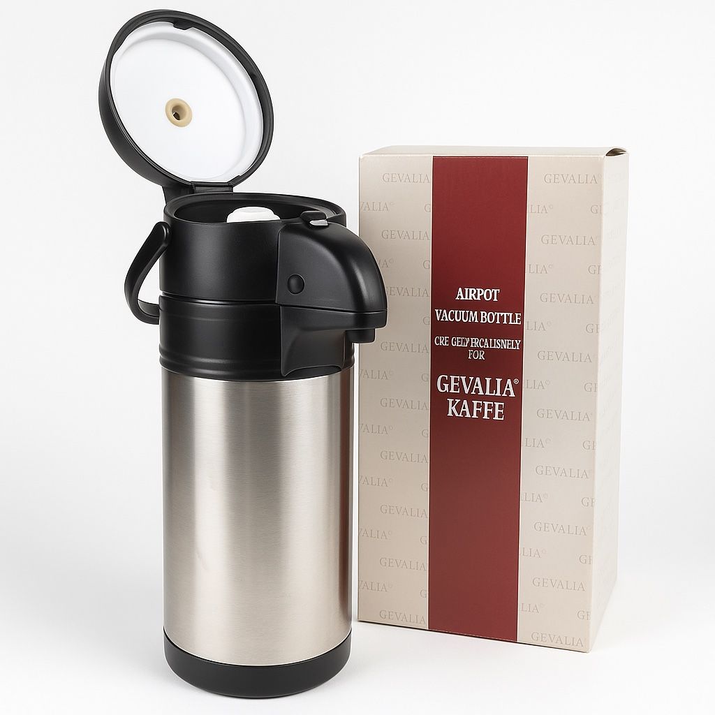 ☕ Gevalia Kaffe Airpot Vacuum Bottle – Stainless Steel Coffee Dispenser ☕ Dispensador de Café Gevalia Kaffe – Acero Inoxidable con Bomba Condition /