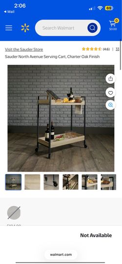 Bar cart oak color with wine glass rack