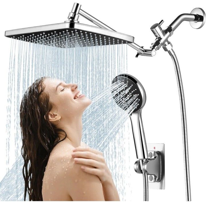 11.8 Inch Large Rectangular Rain Shower Head with 5 Modes Handheld Spray Combo