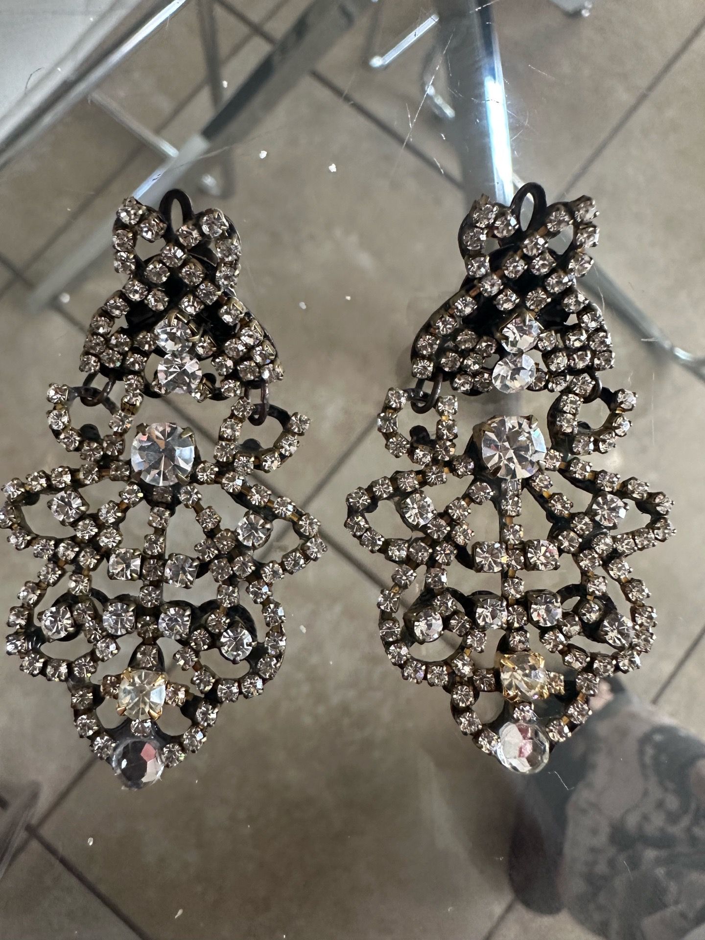 Astolfo Chandelier Crystal Earrings Silver Black Metal Statement Fashion