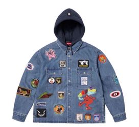Supreme Patches Hooded Zip Up Jacket Denim 