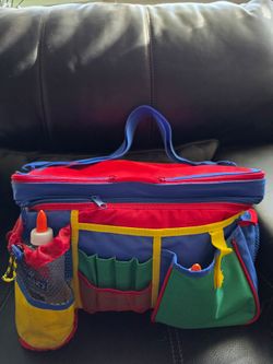 Colorful bag full of art supplies