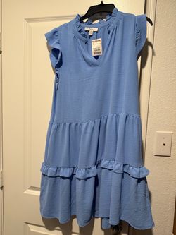 New Blue Ruffle Tiered Dress Size M