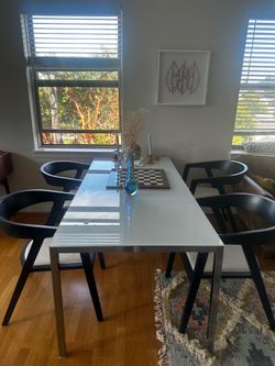 IKEA Torsby Dining Table — White Glass Top, Chrome Legs