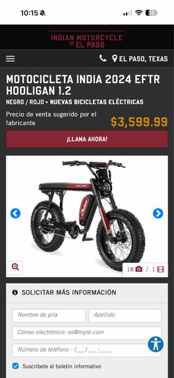 Bicicleta eléctrica Indian 2024 Eftr Hooligan 1.2