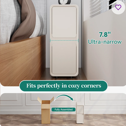 🆕 Out Of Box! Beautiful 7.8" Wide Fully-Assembled Faux Leather Narrow Nightstands (Set of 2)