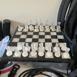 Marble Glass Chess Set (missing two pieces)