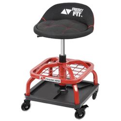 Rolling Shop Stool with Wheels, Garage Work Mechanic Stool with Backrest, Roller Mechanic Chair, Adjustable Height, 360° Swivel, Tool Tray Storage, 33