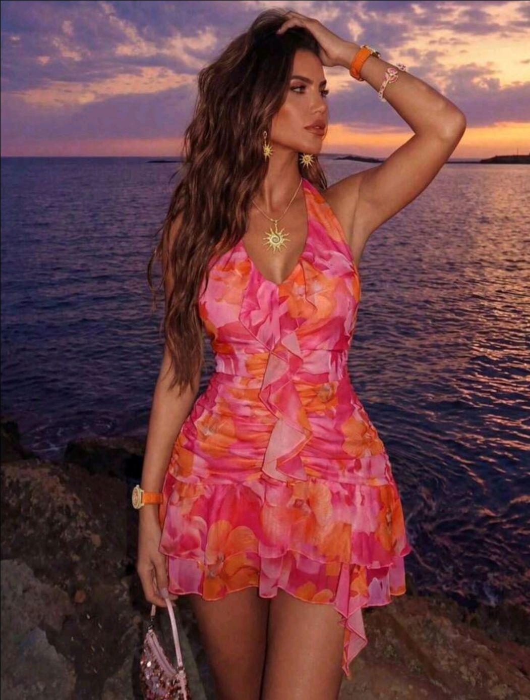 Tropical/ Floral Orange/Pink Dress
