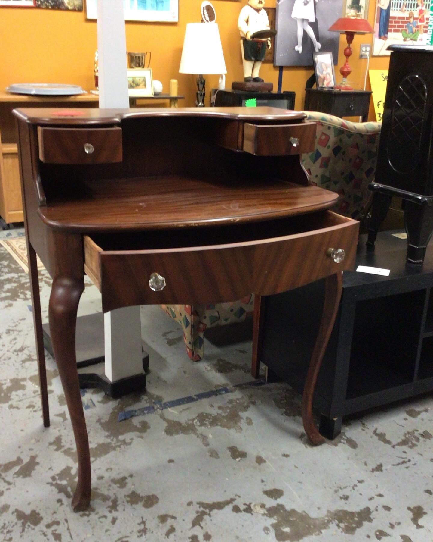 Antique 3 Drawer Brown Desk For Sale 