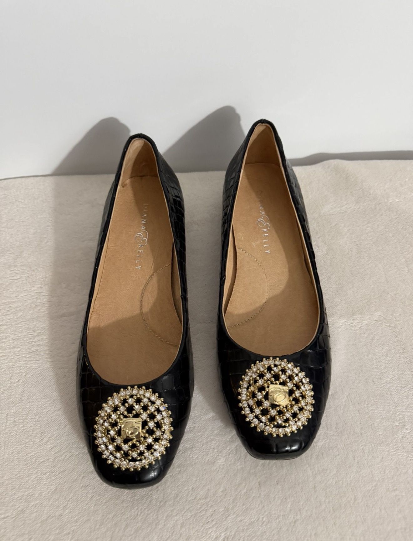 Diana & Kelly Croc Embossed Leather Shoes w/ Brooch deco Size 37/US 7 Elegant!