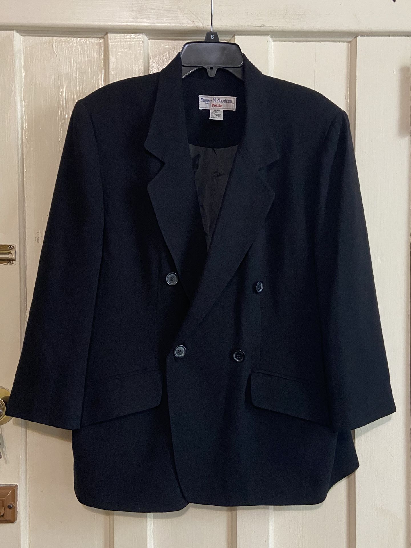 Maggie McNaughton double breasted Black Blazer Sz 16W petite ,shoulder pads,