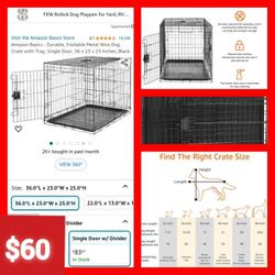 Amazon Basics - Durable, Foldable Metal Wire Dog Crate with Tray, Single Door, 36 x 23 x 25 Inches, Black
