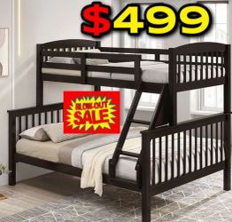 Twin Full expresso Bunkbed with Orthopedic Mattress Included