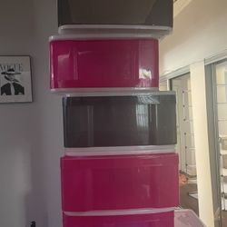 Large stackable plastic drawers from container store (9 available - $15 each)