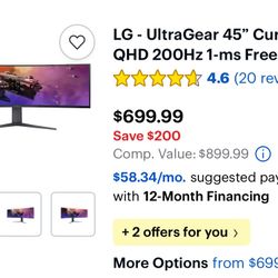 LG-UltraGear 45” Curved QHD 200Hz Gaming Monitor 